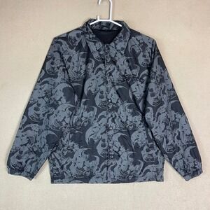 No Fear Skull Coaches Jacket Youth L Lightweight Black Gray Patterned‎